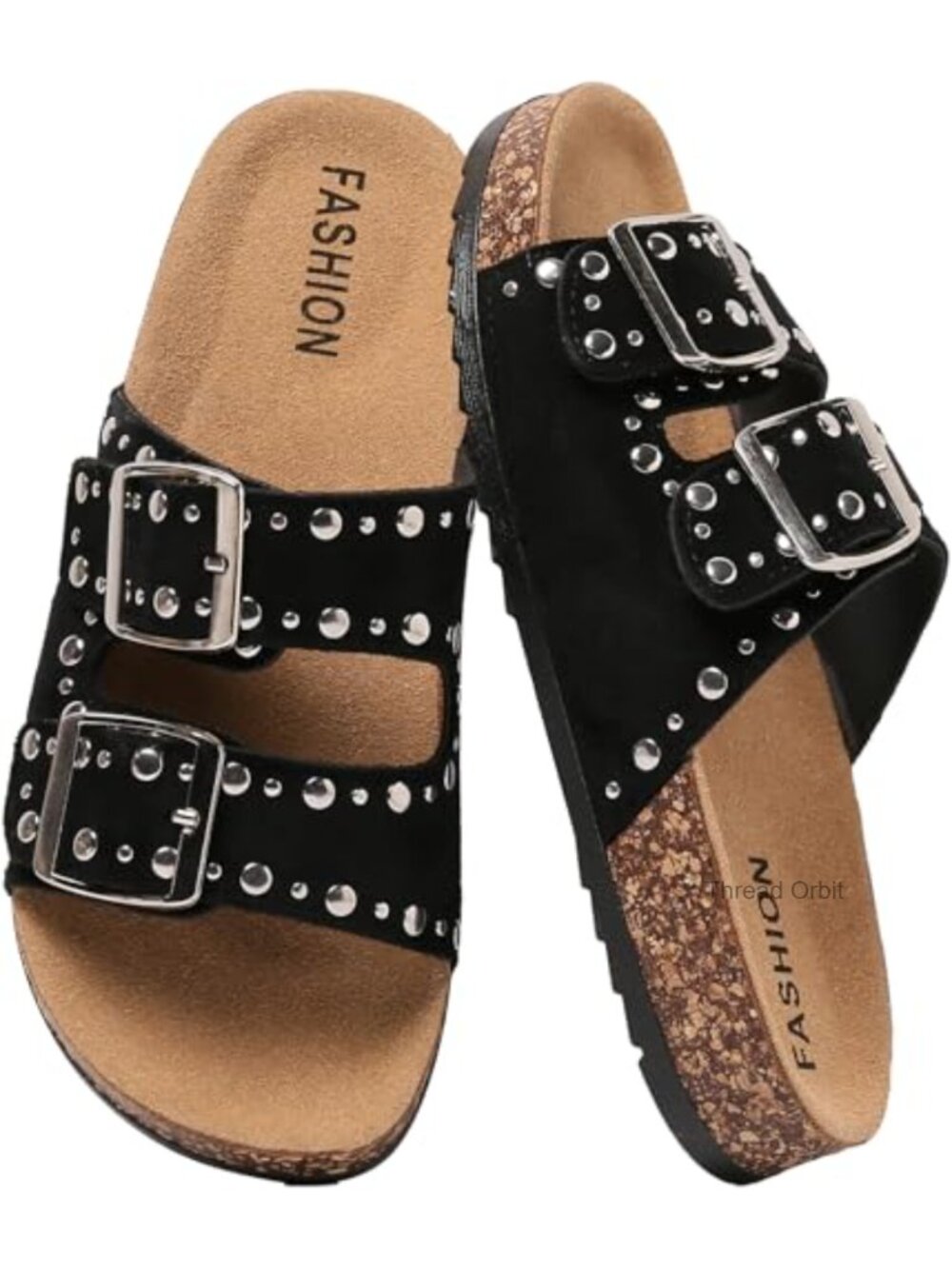 Cork Footbed Slide Sandals Adjustable Buckle Platform Mules